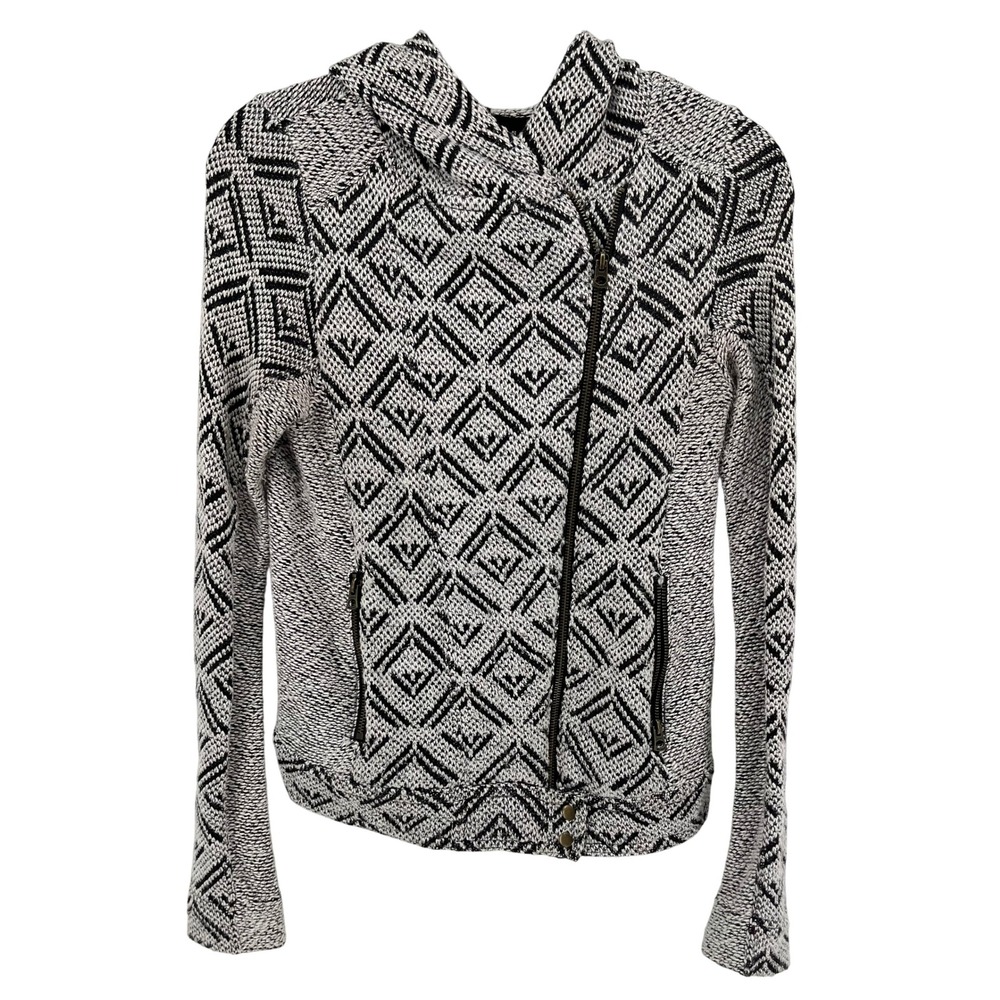 Lucky Brand Geometric Print Moto Jacket Hooded Zip Front Women's Size‎ S